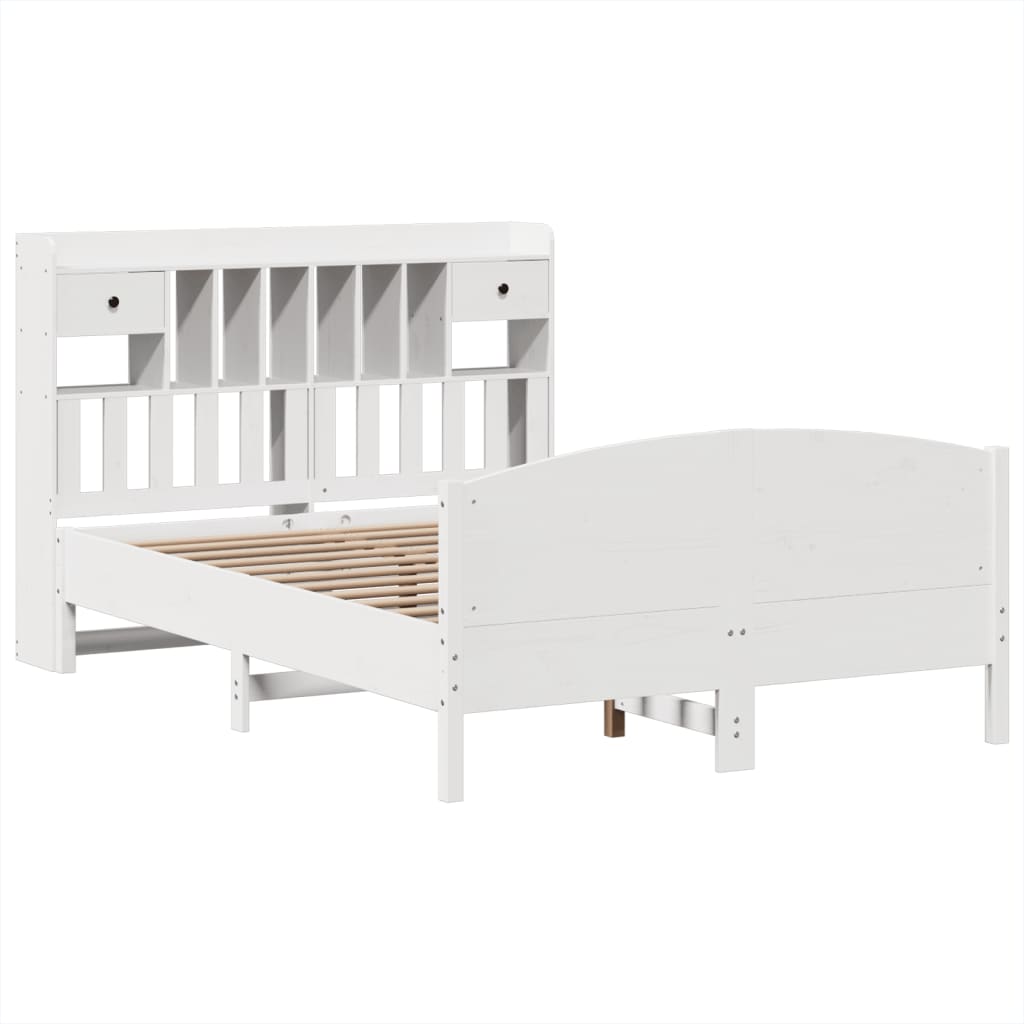 vidaXL Pat cu bibliotecă fără saltea, alb, 160x200 cm, lemn masiv pin vidaXL Pat cu bibliotecă fără saltea, alb, 160x200 cm, lemn masiv pin