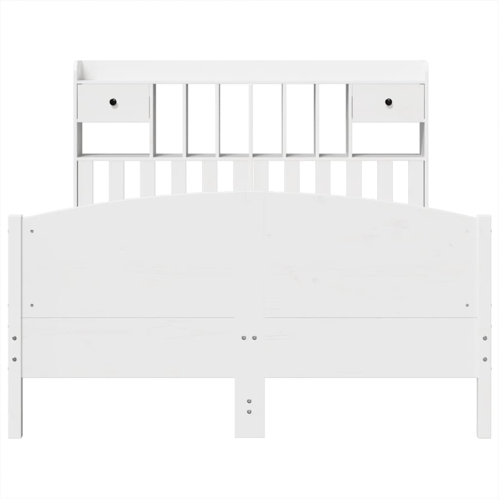 vidaXL Pat cu bibliotecă fără saltea, alb, 160x200 cm, lemn masiv pin vidaXL Pat cu bibliotecă fără saltea, alb, 160x200 cm, lemn masiv pin