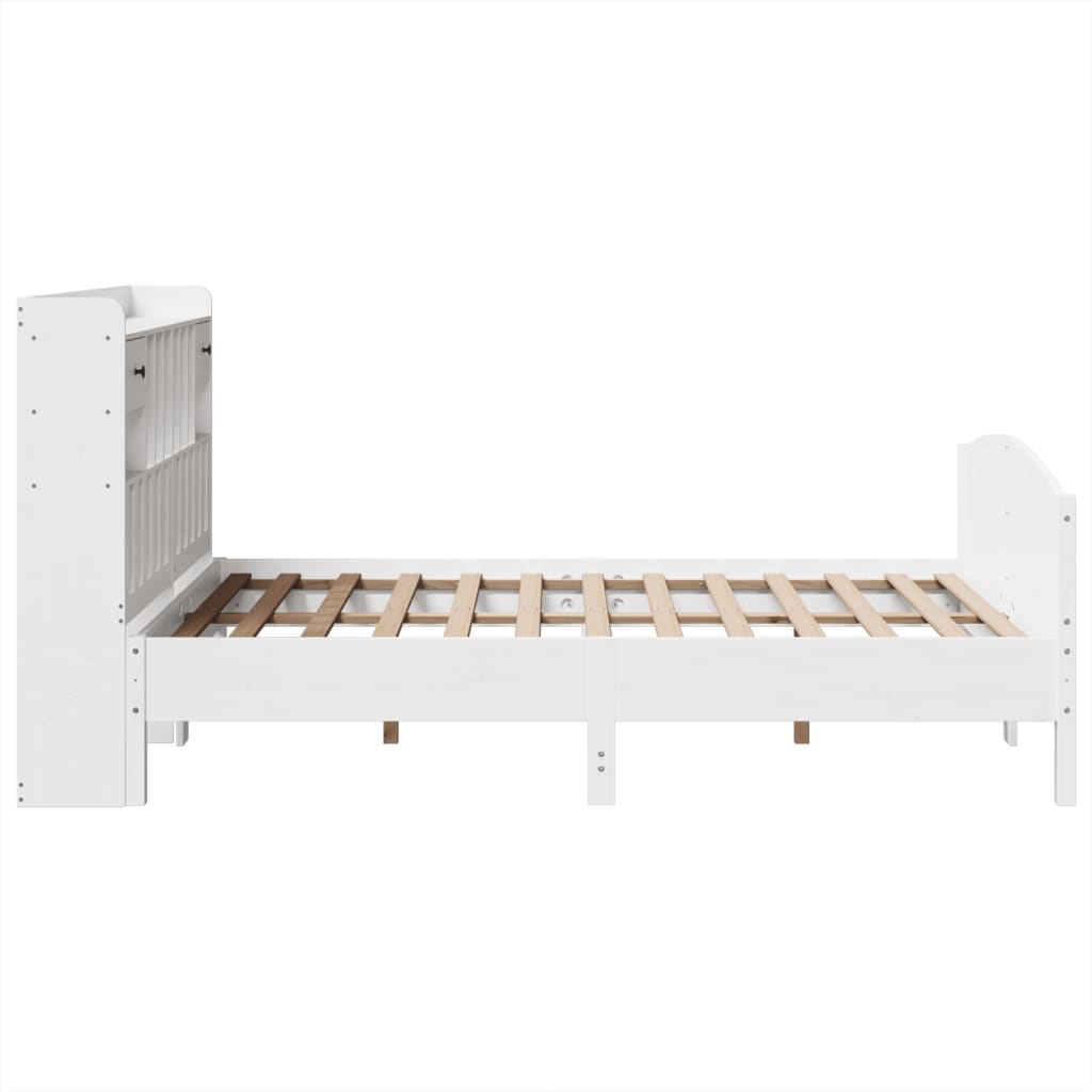 vidaXL Pat cu bibliotecă fără saltea, alb, 160x200 cm, lemn masiv pin vidaXL Pat cu bibliotecă fără saltea, alb, 160x200 cm, lemn masiv pin