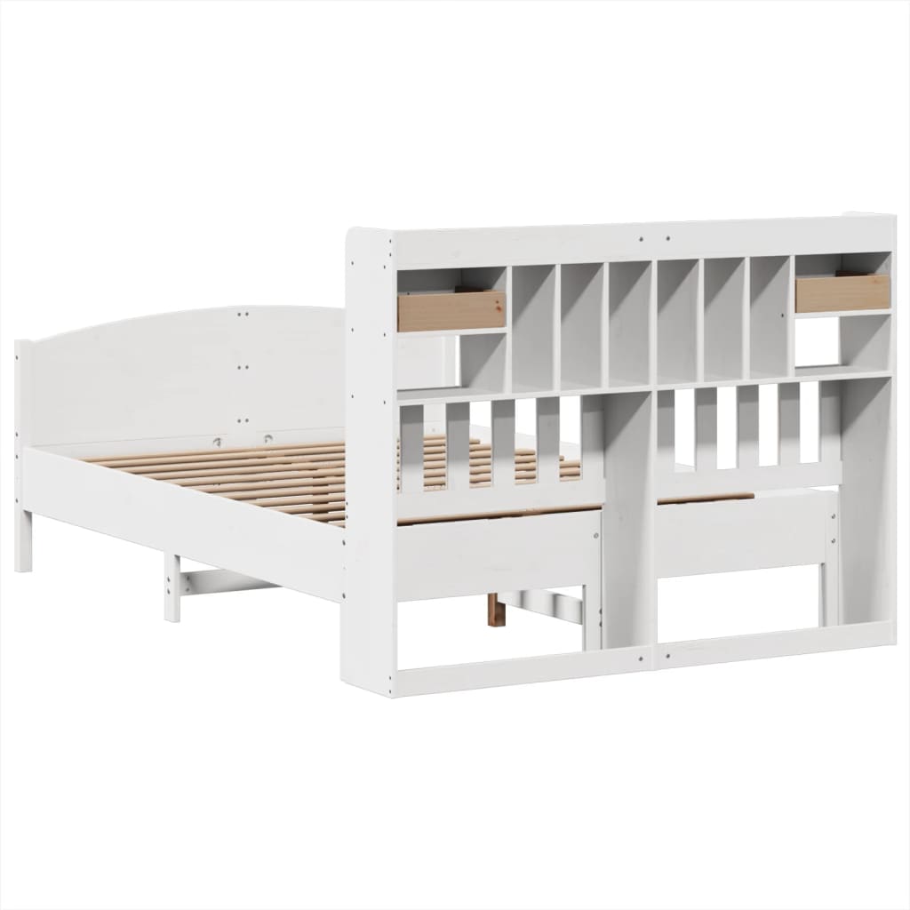 vidaXL Pat cu bibliotecă fără saltea, alb, 160x200 cm, lemn masiv pin vidaXL Pat cu bibliotecă fără saltea, alb, 160x200 cm, lemn masiv pin