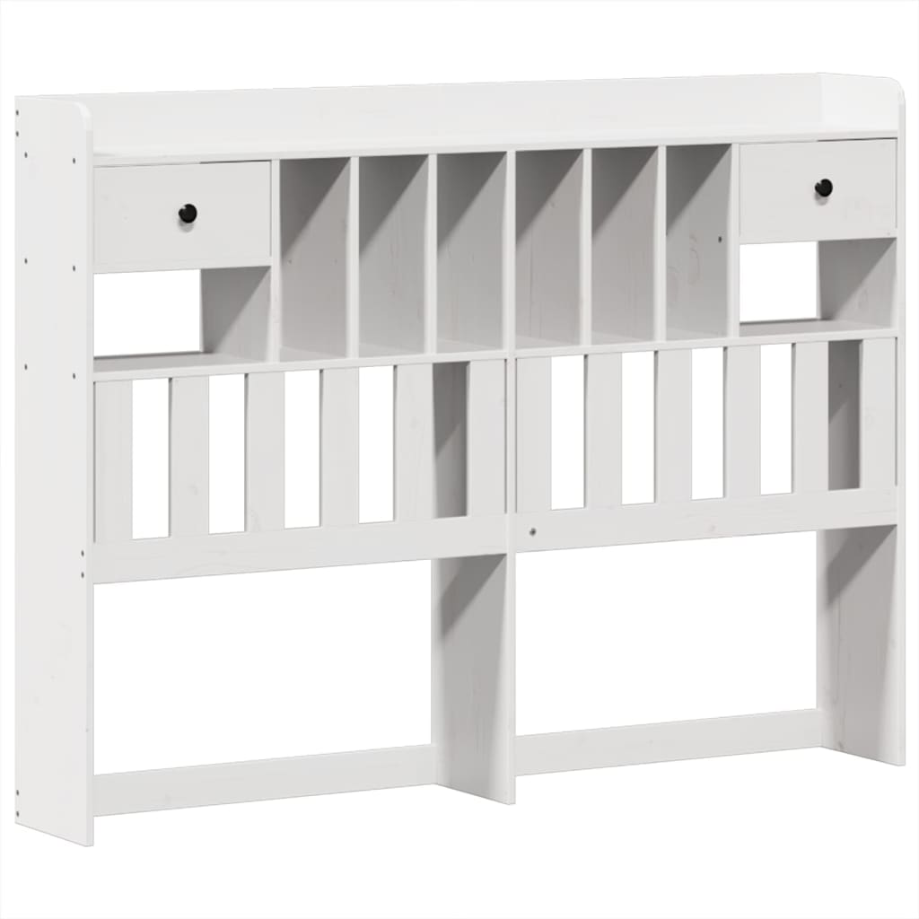 vidaXL Pat cu bibliotecă fără saltea, alb, 150x200 cm, lemn masiv pin
