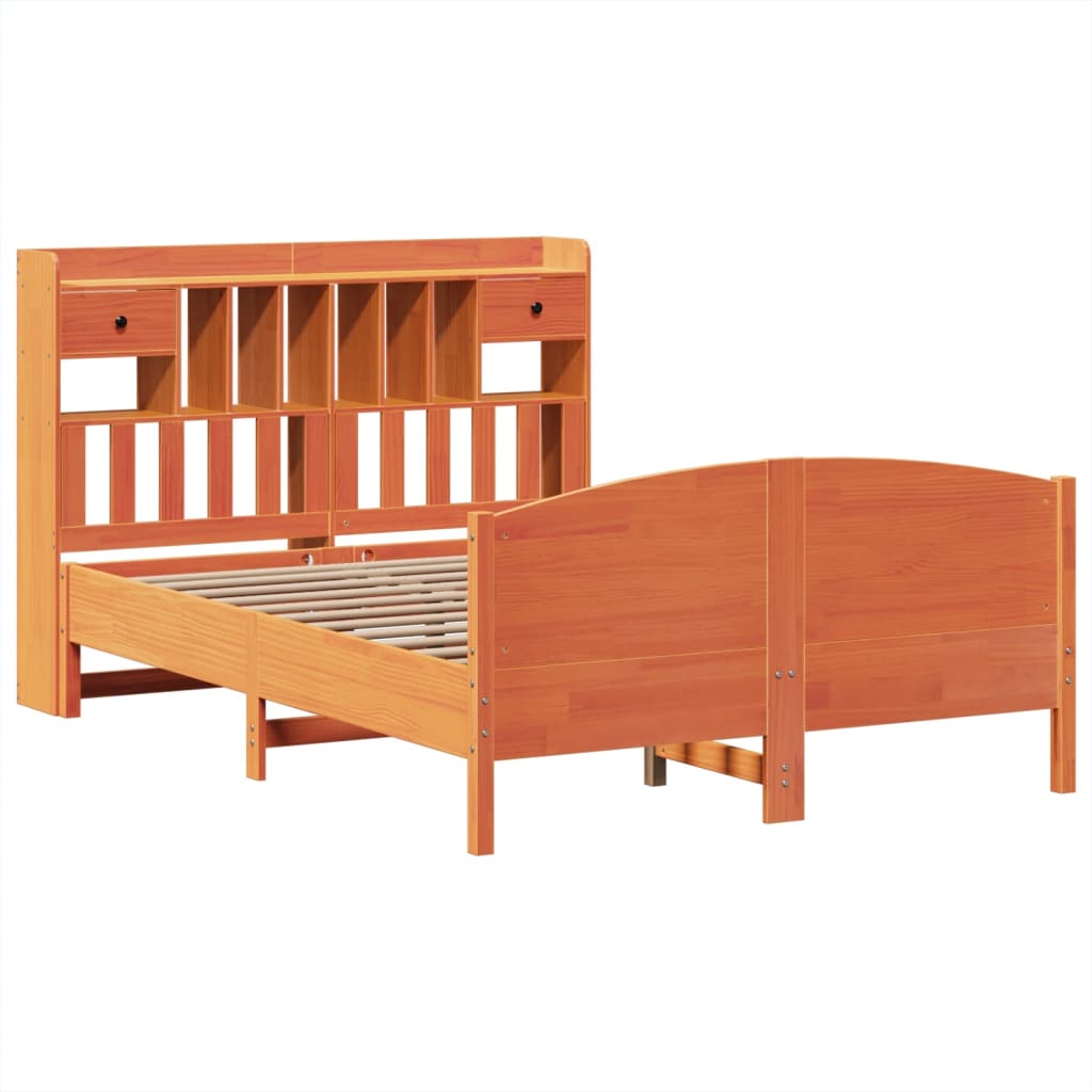 vidaXL Pat cu bibliotecă fără saltea maro 150x200 cm lemn masiv de pin