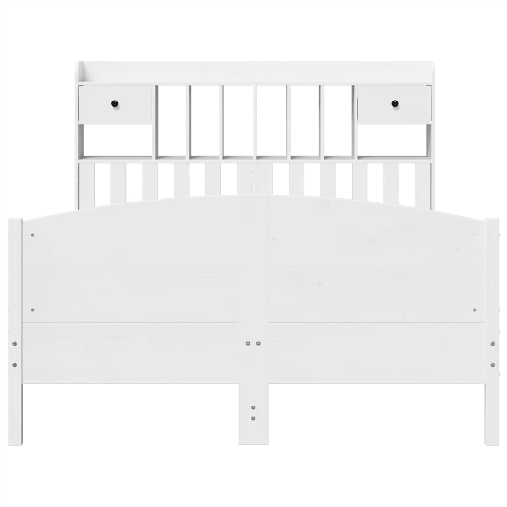 vidaXL Pat cu bibliotecă fără saltea, alb, 140x200 cm, lemn masiv pin vidaXL Pat cu bibliotecă fără saltea, alb, 140x200 cm, lemn masiv pin