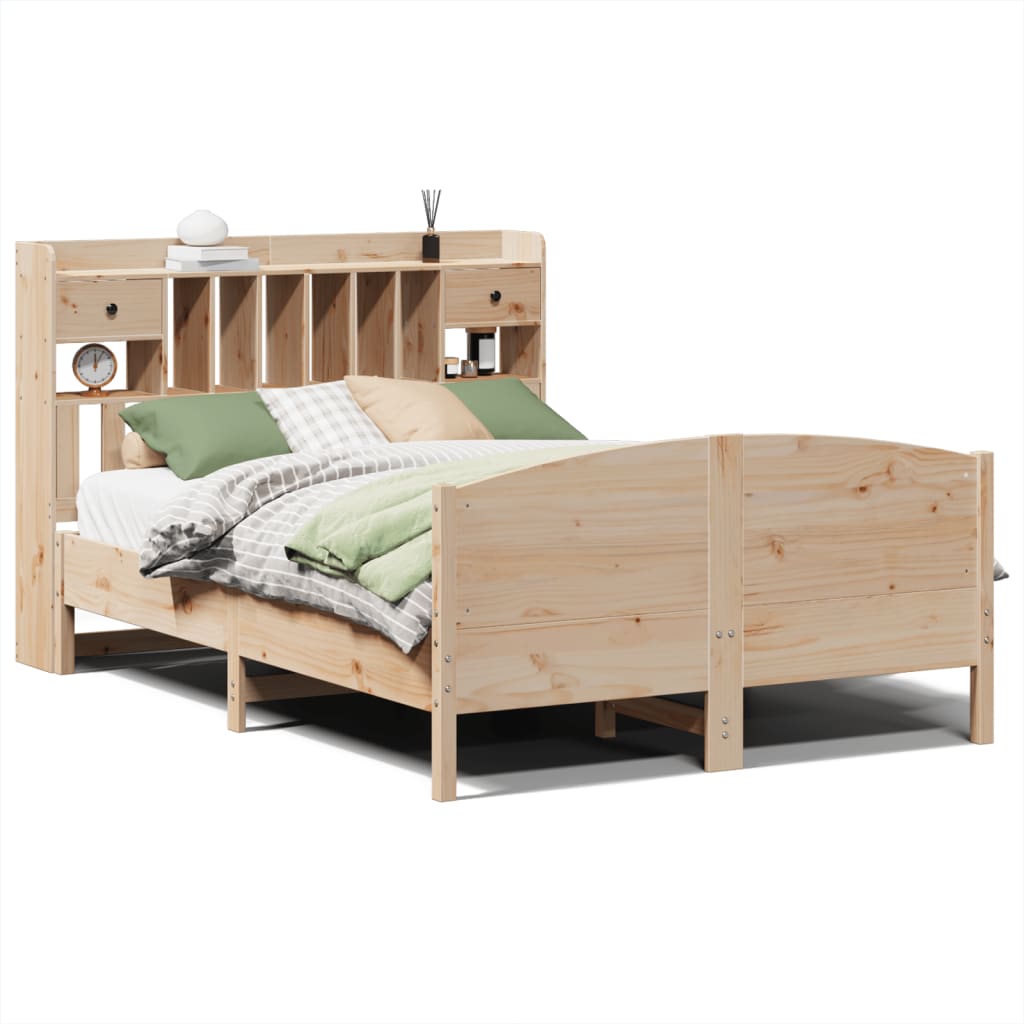 vidaXL Pat cu bibliotecă fără saltea, 140x190 cm, lemn masiv de pin vidaXL Pat cu bibliotecă fără saltea, 140x190 cm, lemn masiv de pin