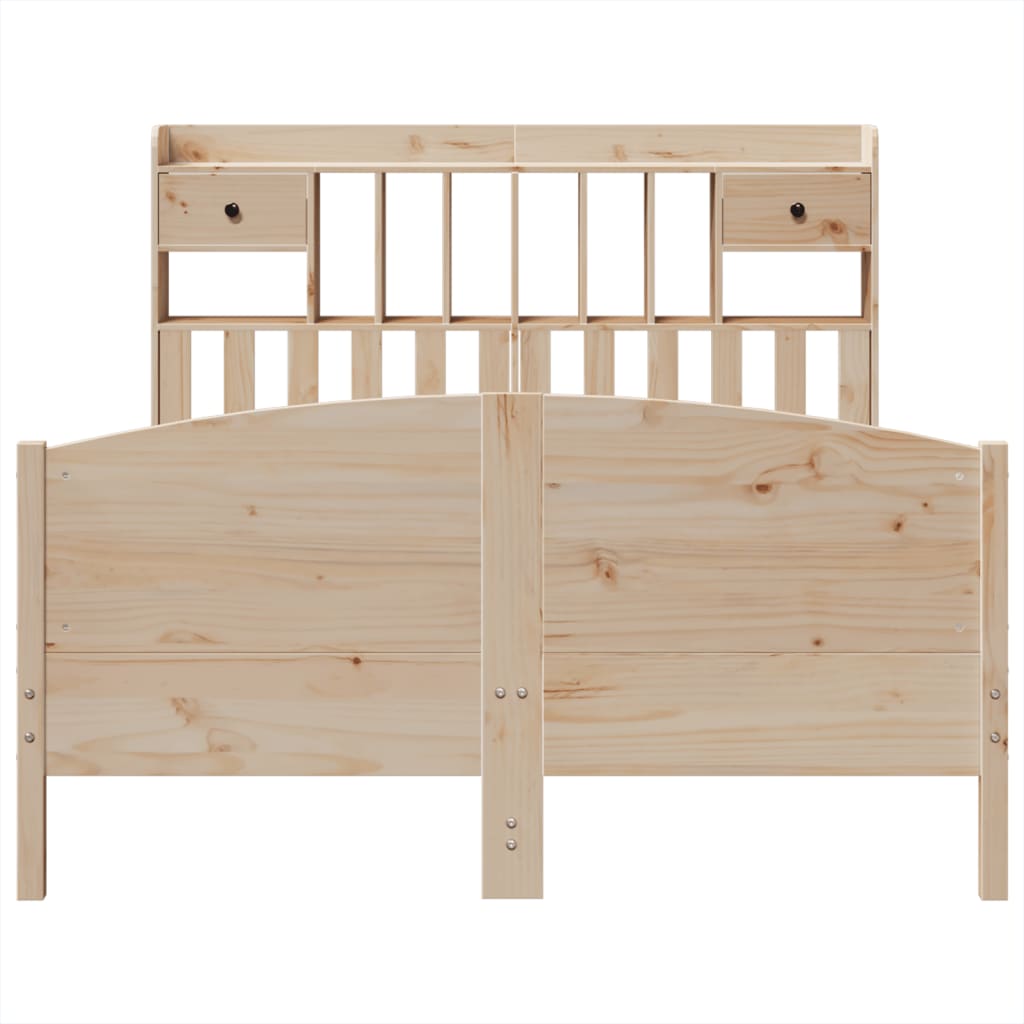 vidaXL Pat cu bibliotecă fără saltea, 140x190 cm, lemn masiv de pin vidaXL Pat cu bibliotecă fără saltea, 140x190 cm, lemn masiv de pin