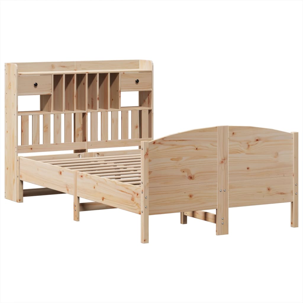 vidaXL Pat cu bibliotecă fără saltea, 135x190 cm, lemn masiv de pin vidaXL Pat cu bibliotecă fără saltea, 135x190 cm, lemn masiv de pin