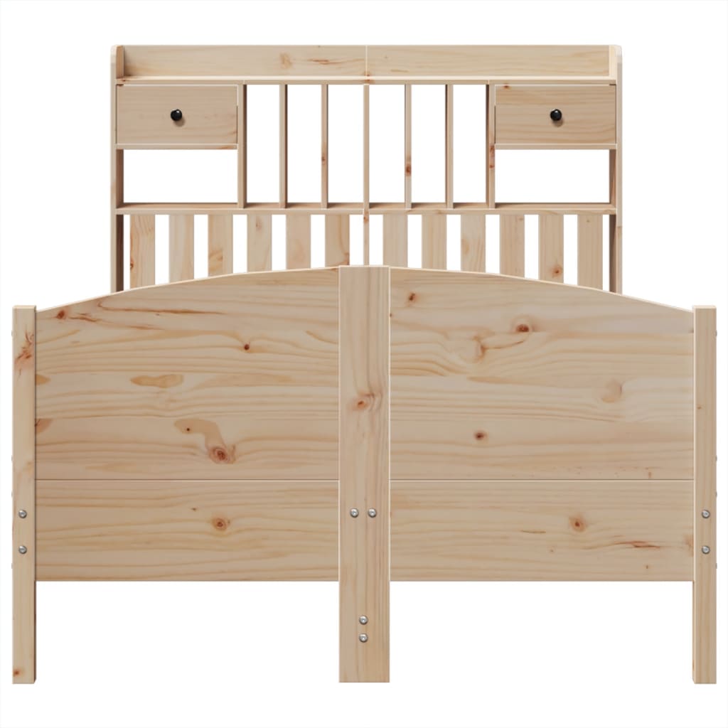 vidaXL Pat cu bibliotecă fără saltea, 135x190 cm, lemn masiv de pin vidaXL Pat cu bibliotecă fără saltea, 135x190 cm, lemn masiv de pin