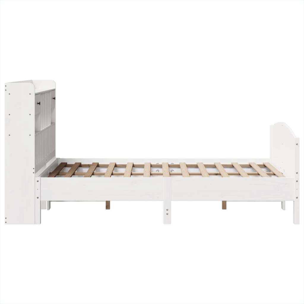 vidaXL Pat cu bibliotecă fără saltea, alb, 135x190 cm, lemn masiv pin vidaXL Pat cu bibliotecă fără saltea, alb, 135x190 cm, lemn masiv pin