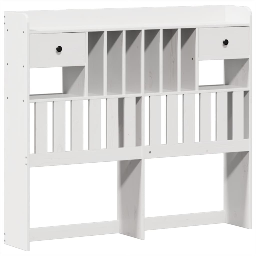 vidaXL Pat cu bibliotecă fără saltea, alb, 135x190 cm, lemn masiv pin vidaXL Pat cu bibliotecă fără saltea, alb, 135x190 cm, lemn masiv pin