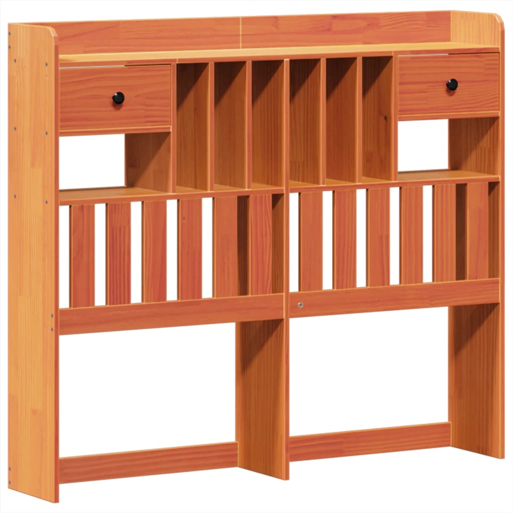 vidaXL Pat cu bibliotecă fără saltea maro 135x190 cm lemn masiv de pin