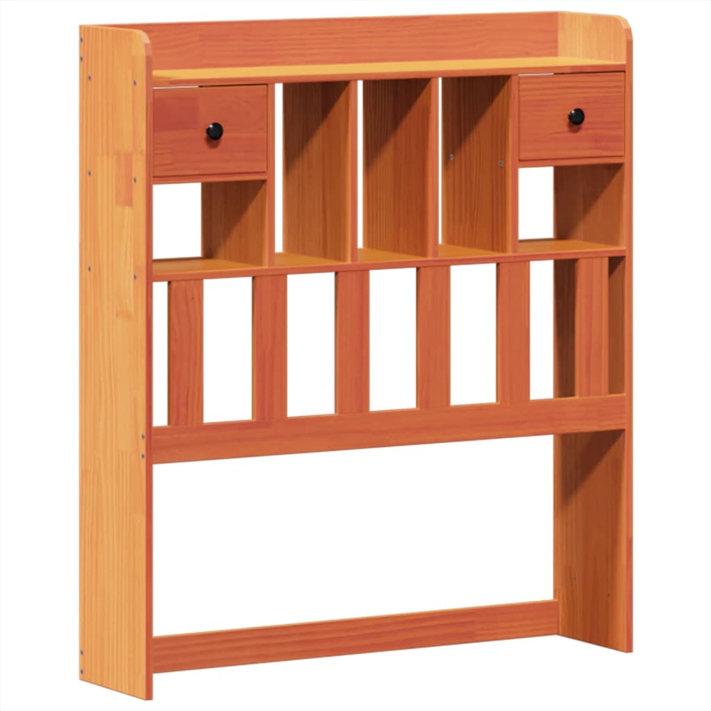 vidaXL Pat cu bibliotecă fără saltea, maro, 100x200 cm, lemn masiv pin vidaXL Pat cu bibliotecă fără saltea, maro, 100x200 cm, lemn masiv pin