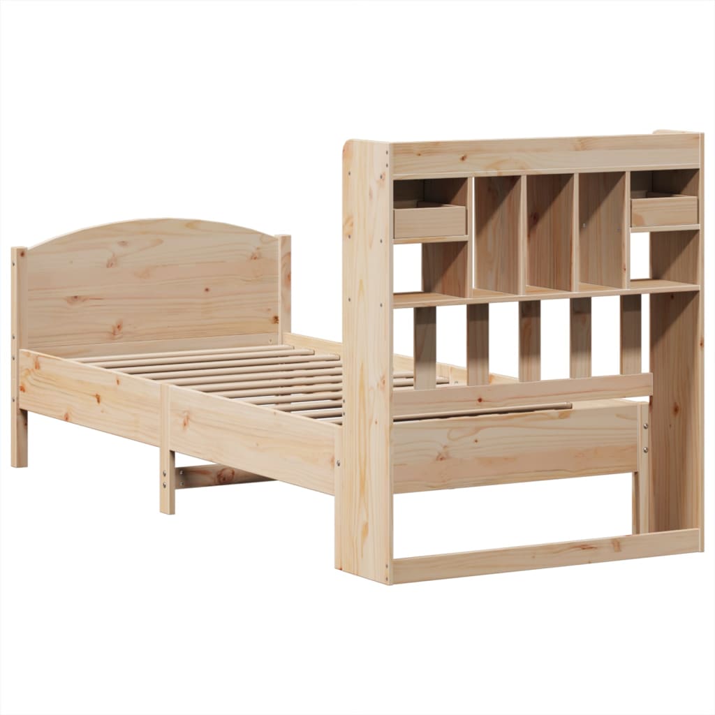 vidaXL Pat cu bibliotecă fără saltea, 90x200 cm, lemn masiv pin vidaXL Pat cu bibliotecă fără saltea, 90x200 cm, lemn masiv pin