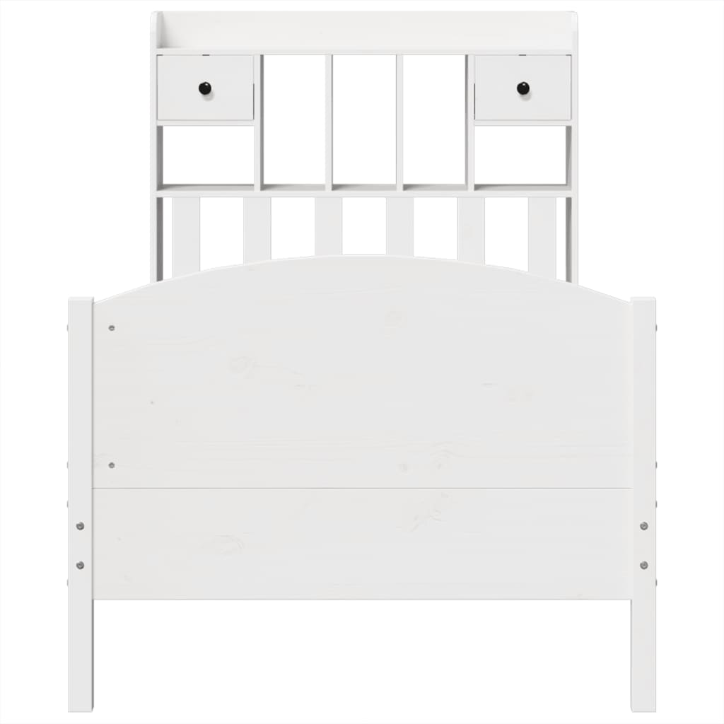 vidaXL Pat cu bibliotecă fără saltea, alb, 75x190 cm, lemn masiv pin