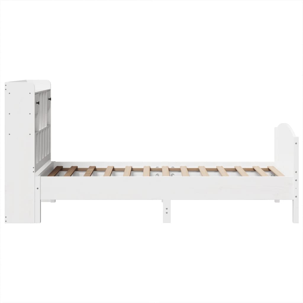 vidaXL Pat cu bibliotecă fără saltea, alb, 75x190 cm, lemn masiv pin