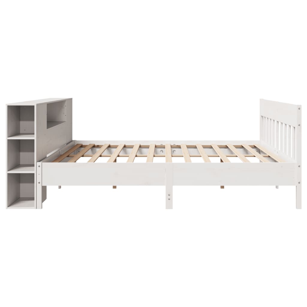 vidaXL Pat cu bibliotecă fără saltea, alb, 200x200 cm, lemn masiv pin