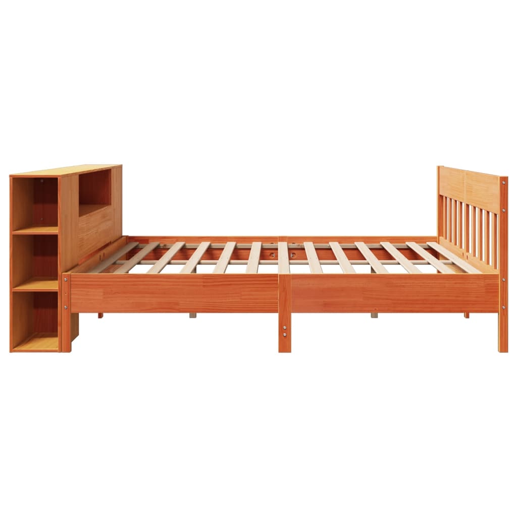 vidaXL Pat cu bibliotecă fără saltea maro 200x200 cm lemn masiv de pin