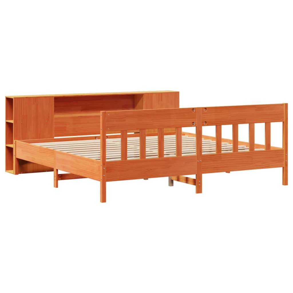 vidaXL Pat cu bibliotecă fără saltea maro 180x200 cm lemn masiv de pin