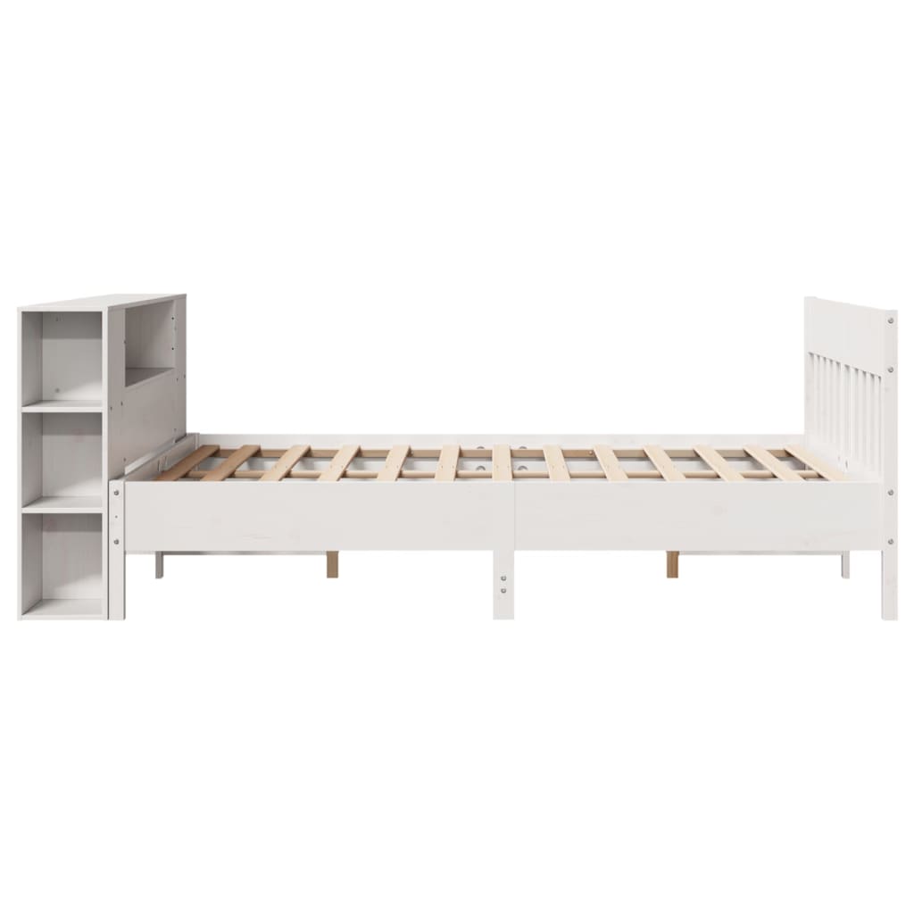 vidaXL Pat cu bibliotecă fără saltea, alb, 140x200 cm, lemn masiv pin