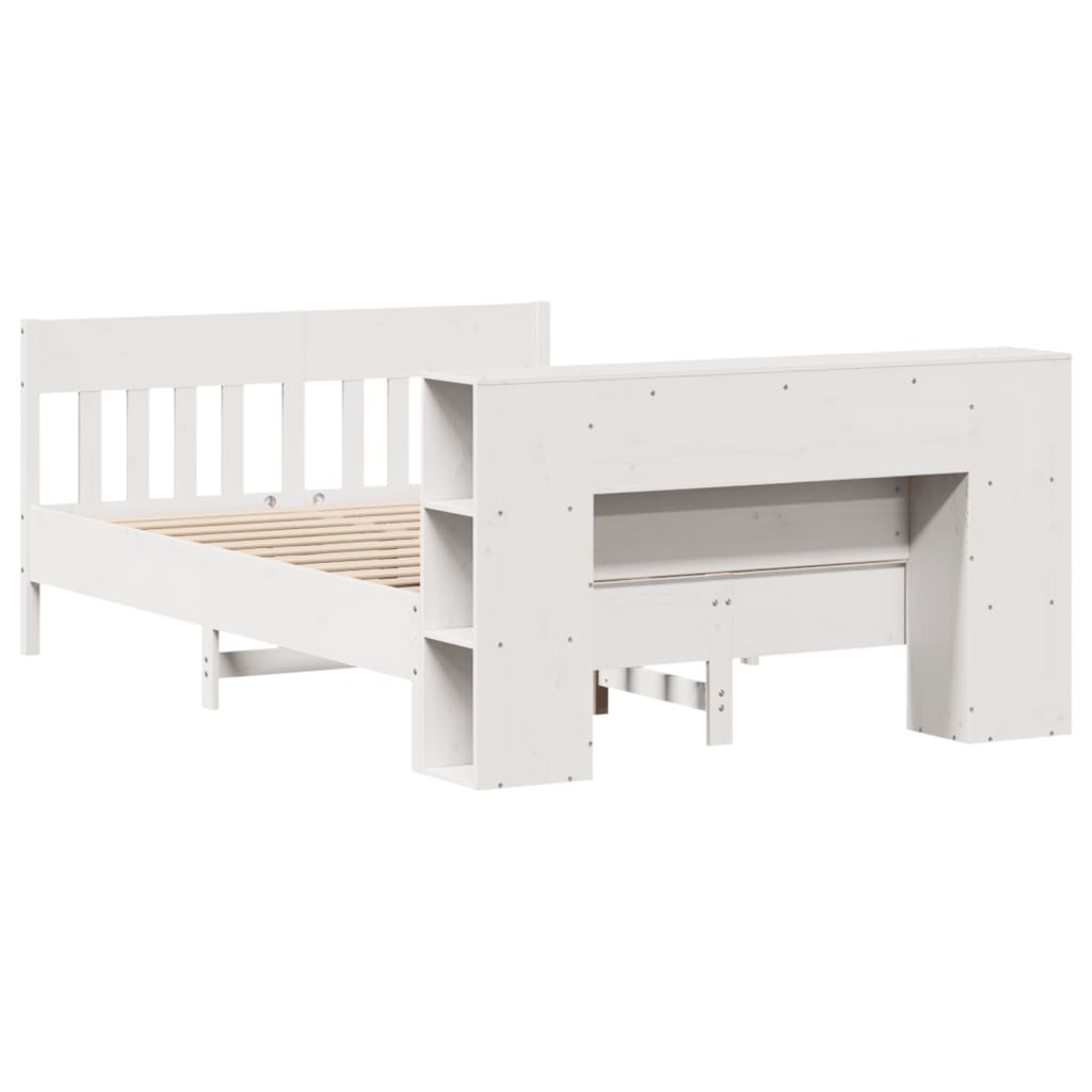 vidaXL Pat cu bibliotecă fără saltea, alb, 140x190 cm, lemn masiv pin vidaXL Pat cu bibliotecă fără saltea, alb, 140x190 cm, lemn masiv pin