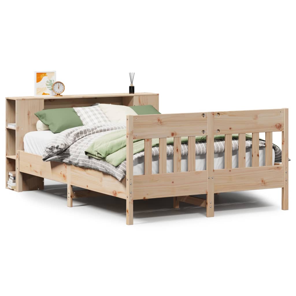 vidaXL Pat cu bibliotecă fără saltea, 120x190 cm, lemn masiv de pin vidaXL Pat cu bibliotecă fără saltea, 120x190 cm, lemn masiv de pin