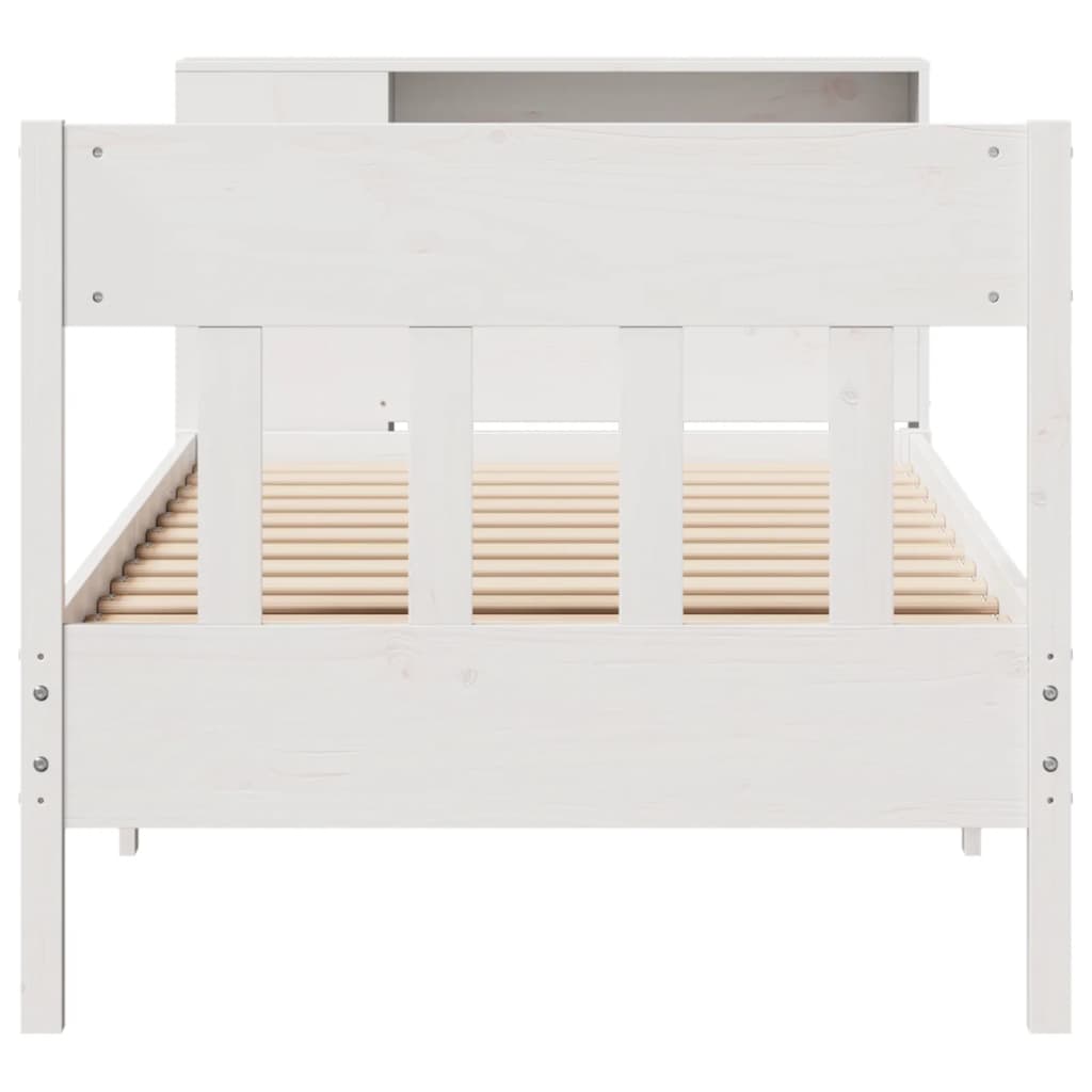 vidaXL Pat cu bibliotecă fără saltea, alb, 100x200 cm, lemn masiv pin vidaXL Pat cu bibliotecă fără saltea, alb, 100x200 cm, lemn masiv pin
