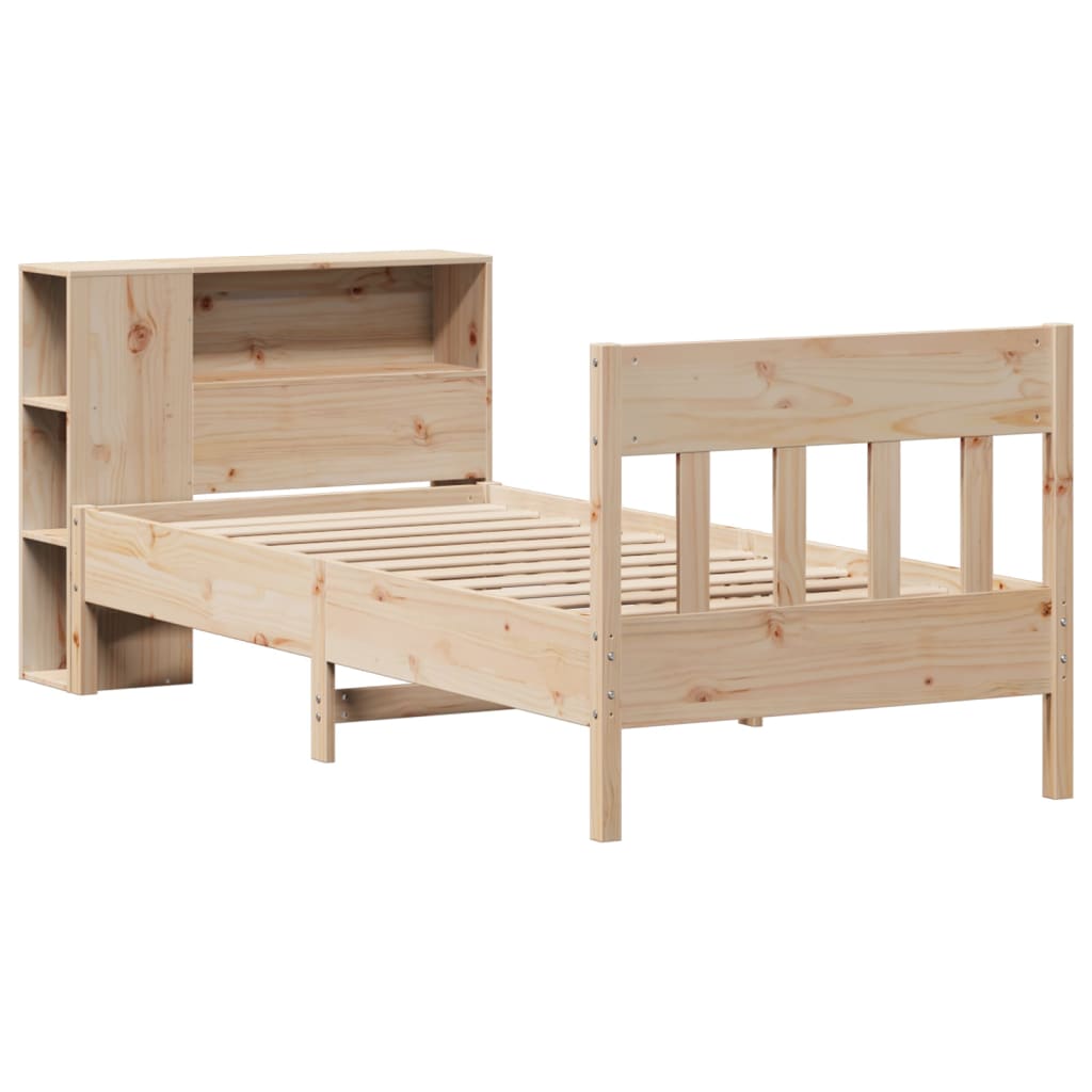 vidaXL Pat cu bibliotecă fără saltea, 90x190 cm, lemn masiv de pin vidaXL Pat cu bibliotecă fără saltea, 90x190 cm, lemn masiv de pin