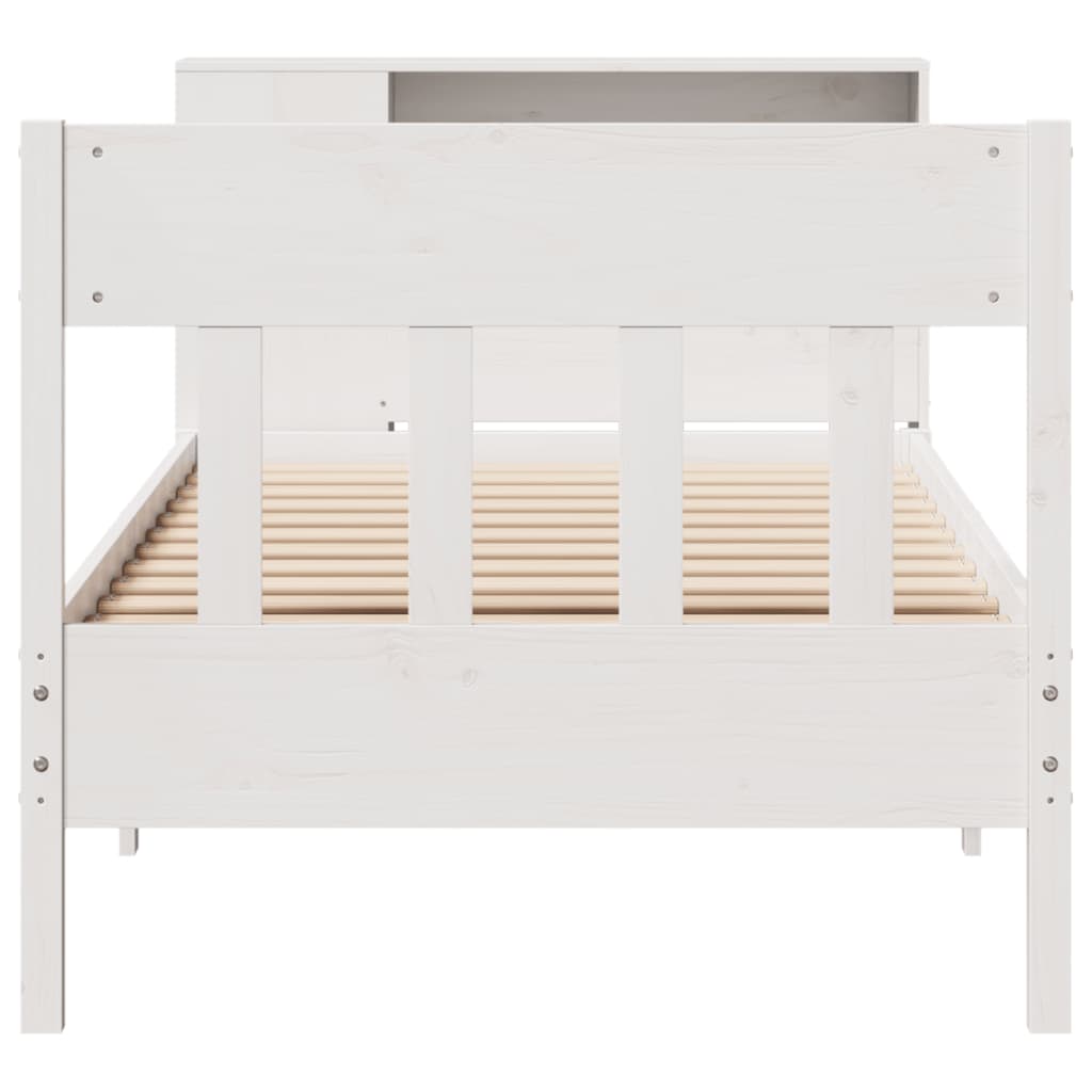 vidaXL Pat cu bibliotecă fără saltea, alb, 75x190 cm, lemn masiv pin vidaXL Pat cu bibliotecă fără saltea, alb, 75x190 cm, lemn masiv pin