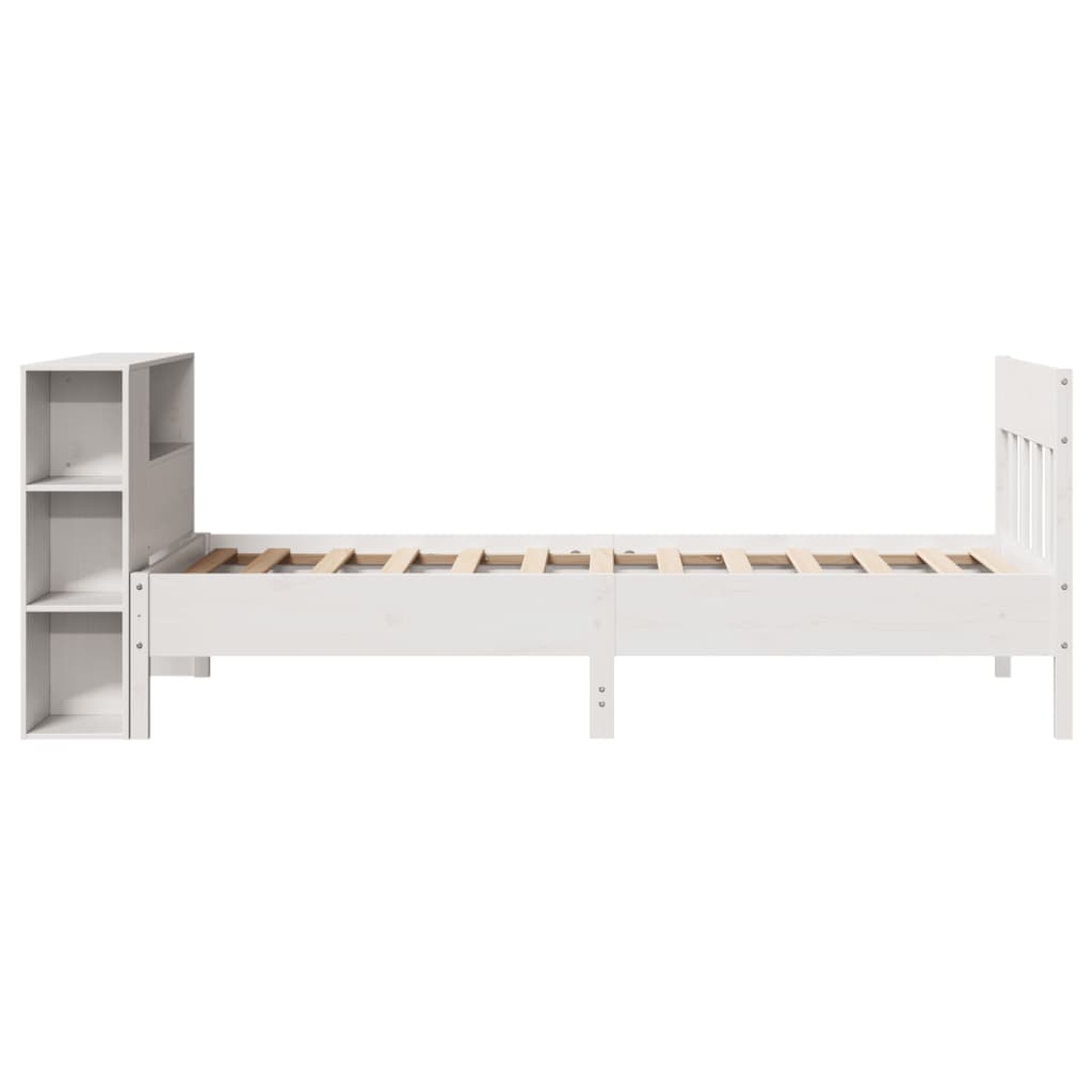 vidaXL Pat cu bibliotecă fără saltea, alb, 75x190 cm, lemn masiv pin vidaXL Pat cu bibliotecă fără saltea, alb, 75x190 cm, lemn masiv pin