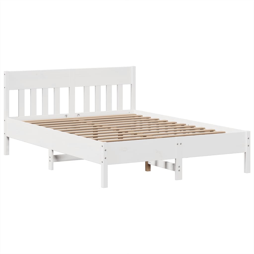 vidaXL Cadru de pat fără saltea, alb, 140x190 cm, lemn masiv de pin
