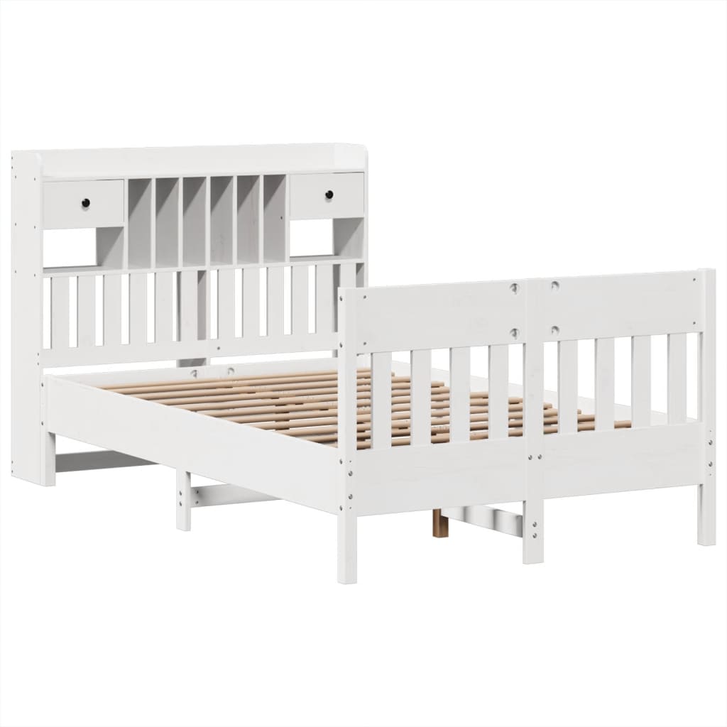 vidaXL Cadru de pat fără saltea, alb, 135x190 cm, lemn masiv de pin vidaXL Cadru de pat fără saltea, alb, 135x190 cm, lemn masiv de pin