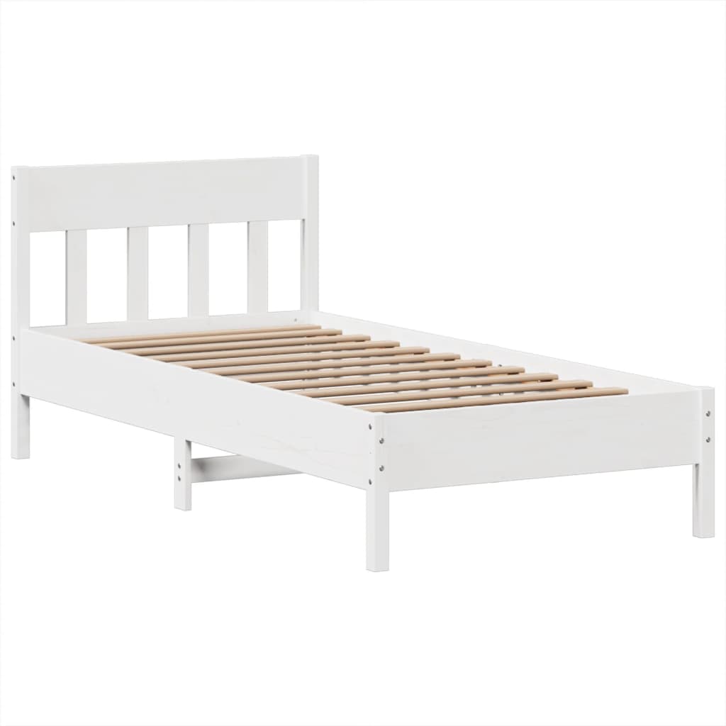 vidaXL Cadru de pat fără saltea, alb, 75x190 cm, lemn masiv de pin