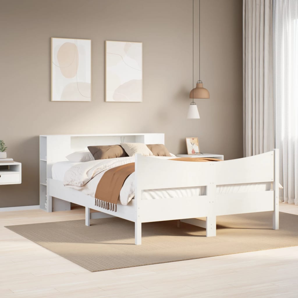 vidaXL Cadru de pat fără saltea, alb, 140x190 cm, lemn masiv de pin vidaXL Cadru de pat fără saltea, alb, 140x190 cm, lemn masiv de pin