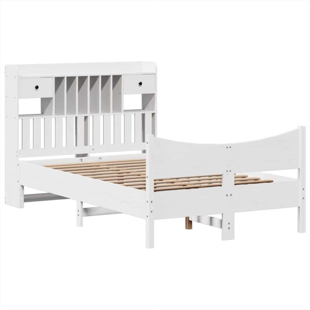 vidaXL Cadru de pat fără saltea, alb, 135x190 cm, lemn masiv de pin vidaXL Cadru de pat fără saltea, alb, 135x190 cm, lemn masiv de pin