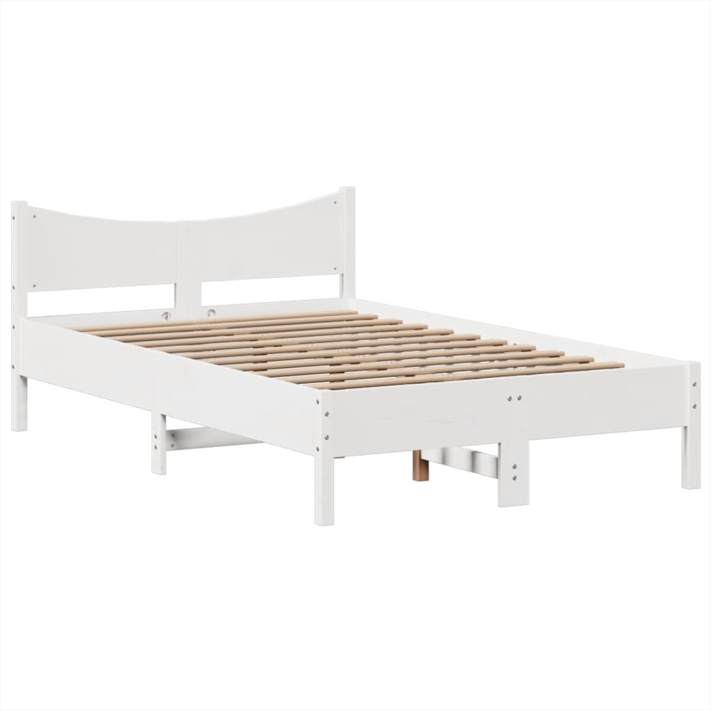 vidaXL Cadru de pat fără saltea, alb, 135x190 cm, lemn masiv de pin vidaXL Cadru de pat fără saltea, alb, 135x190 cm, lemn masiv de pin