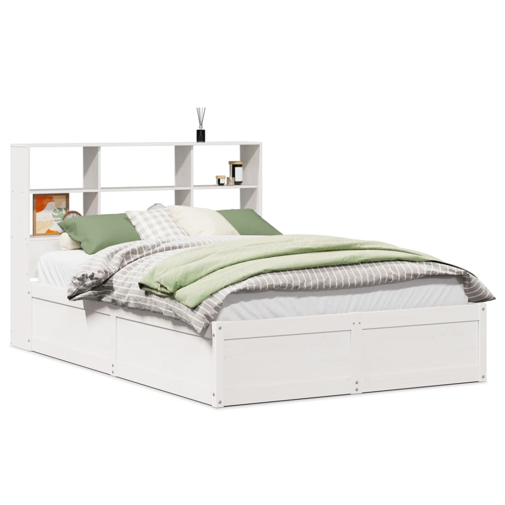 vidaXL Cadru de pat fără saltea, alb, 140x190 cm, lemn masiv de pin vidaXL Cadru de pat fără saltea, alb, 140x190 cm, lemn masiv de pin