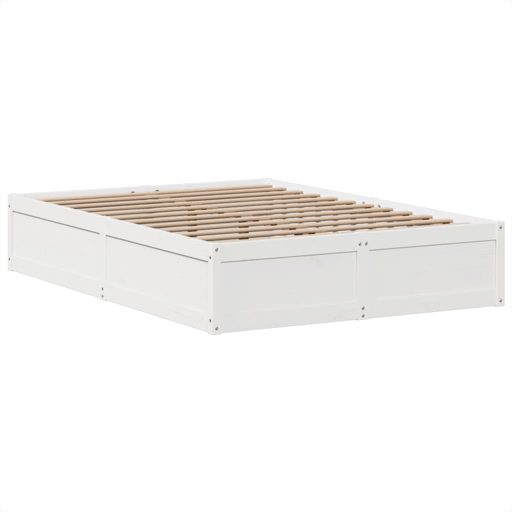 vidaXL Cadru de pat fără saltea, alb, 140x190 cm, lemn masiv de pin