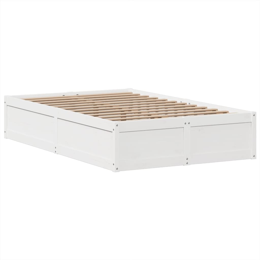 vidaXL Cadru de pat fără saltea, alb, 135x190 cm, lemn masiv de pin