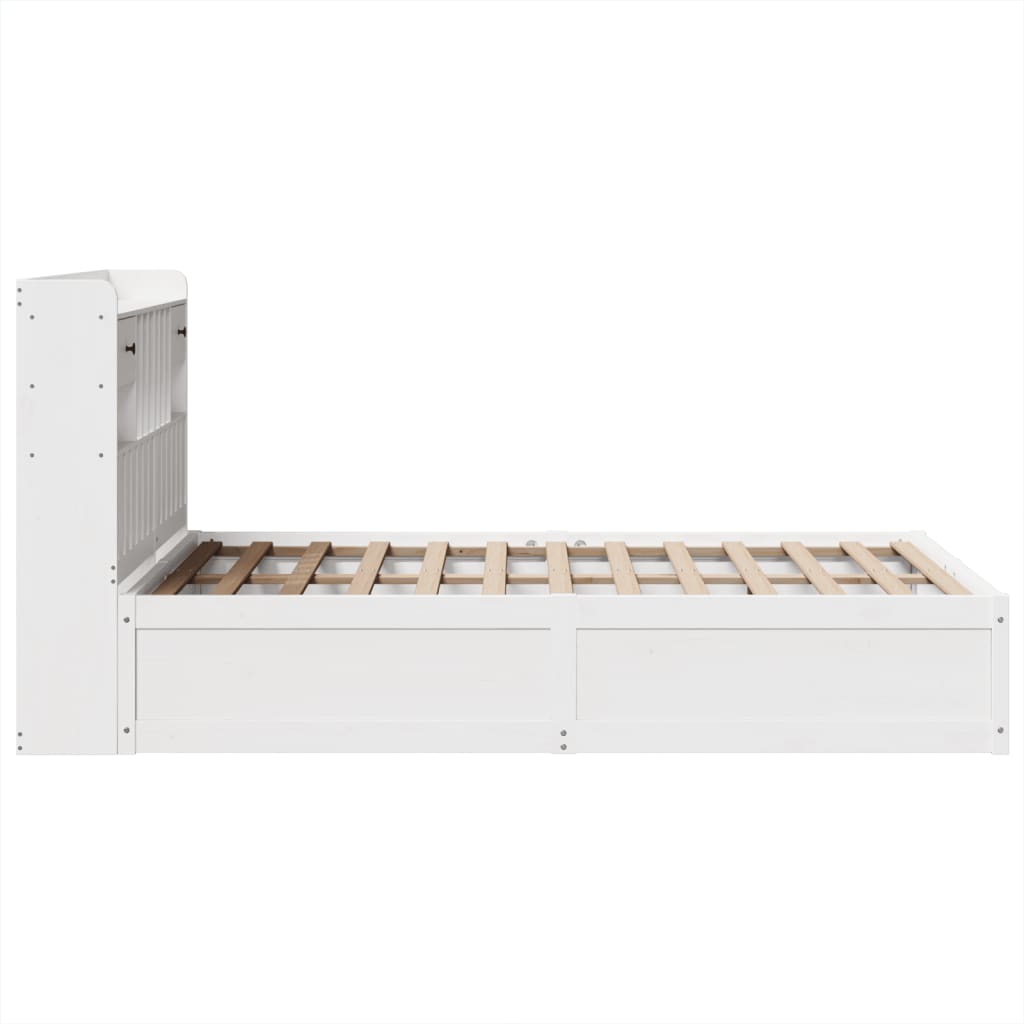 vidaXL Cadru de pat fără saltea, alb, 135x190 cm, lemn masiv de pin