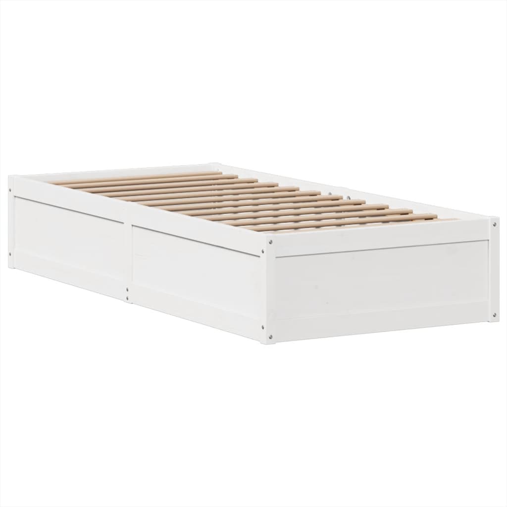 vidaXL Cadru de pat fără saltea, alb, 75x190 cm, lemn masiv de pin