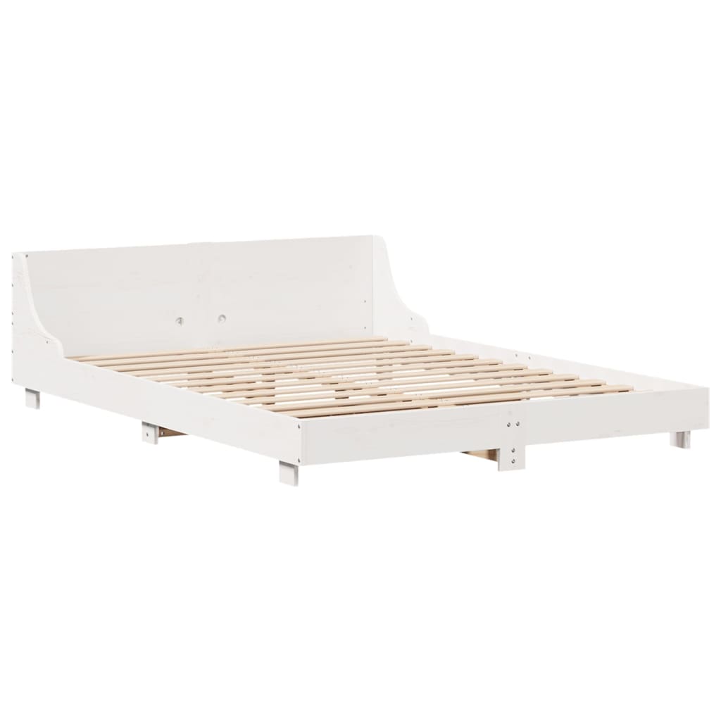 vidaXL Cadru de pat fără saltea, alb, 140x190 cm, lemn masiv de pin