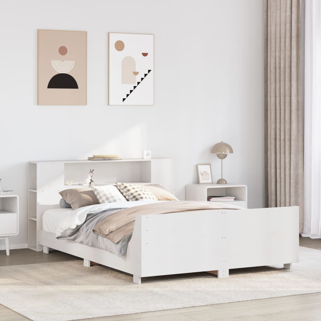 vidaXL Cadru de pat fără saltea, alb, 140x190 cm, lemn masiv de pin