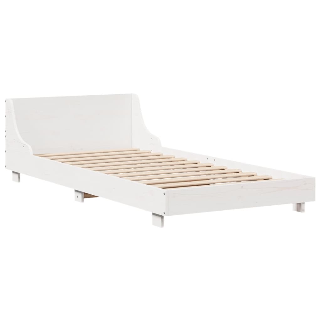 vidaXL Cadru de pat fără saltea, alb, 75x190 cm, lemn masiv de pin