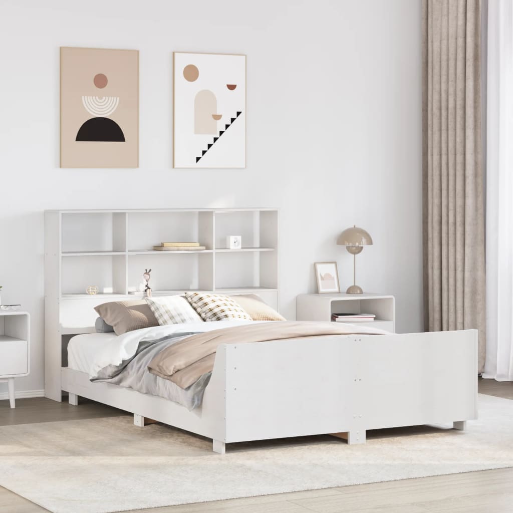 vidaXL Cadru de pat fără saltea, alb, 140x190 cm, lemn masiv de pin vidaXL Cadru de pat fără saltea, alb, 140x190 cm, lemn masiv de pin