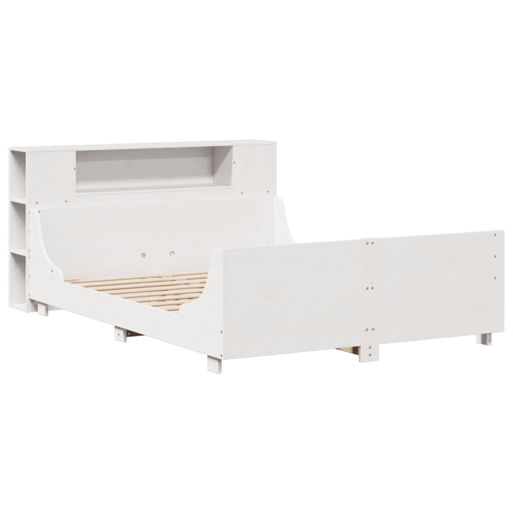 vidaXL Cadru de pat fără saltea, alb, 140x190 cm, lemn masiv de pin