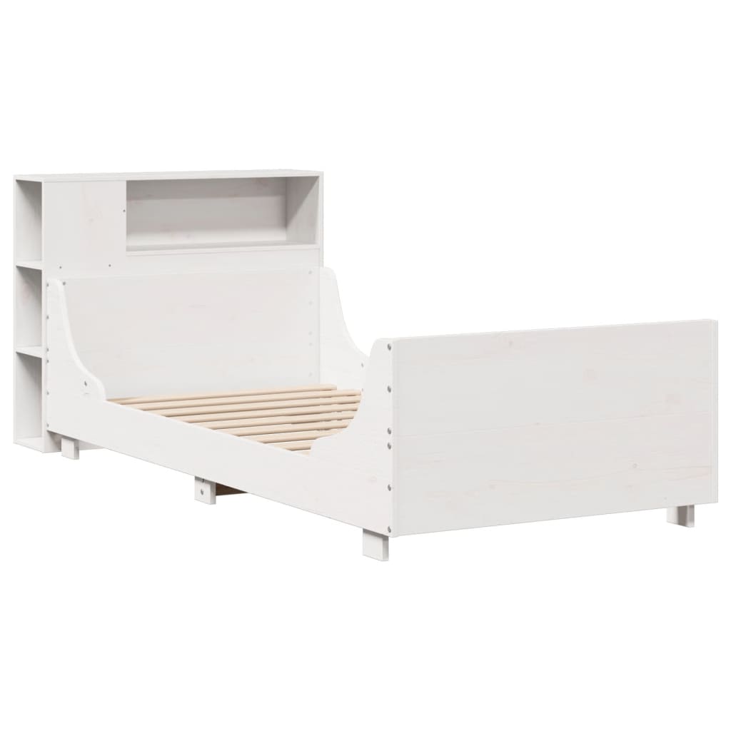 vidaXL Cadru de pat fără saltea, alb, 75x190 cm, lemn masiv de pin