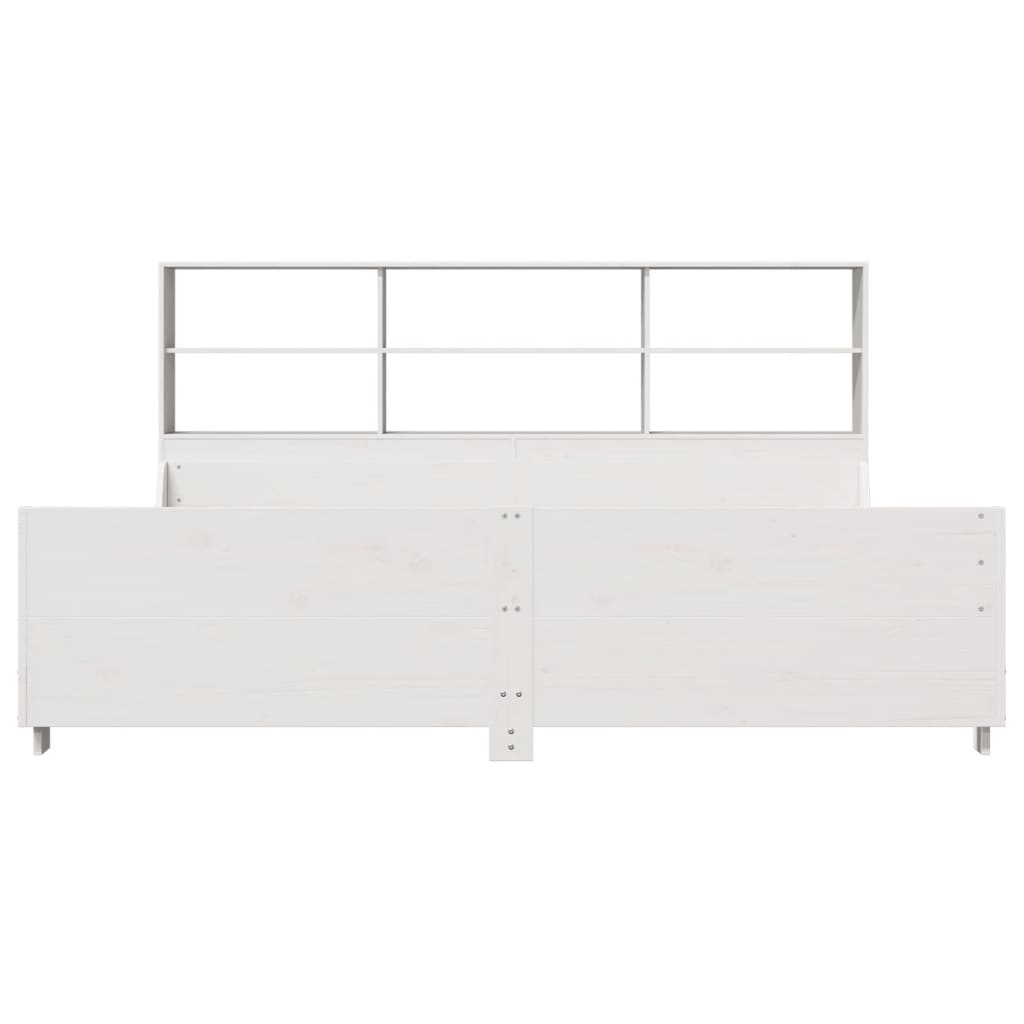 vidaXL Pat cu bibliotecă fără saltea, alb, 200x200 cm, lemn masiv vidaXL Pat cu bibliotecă fără saltea, alb, 200x200 cm, lemn masiv
