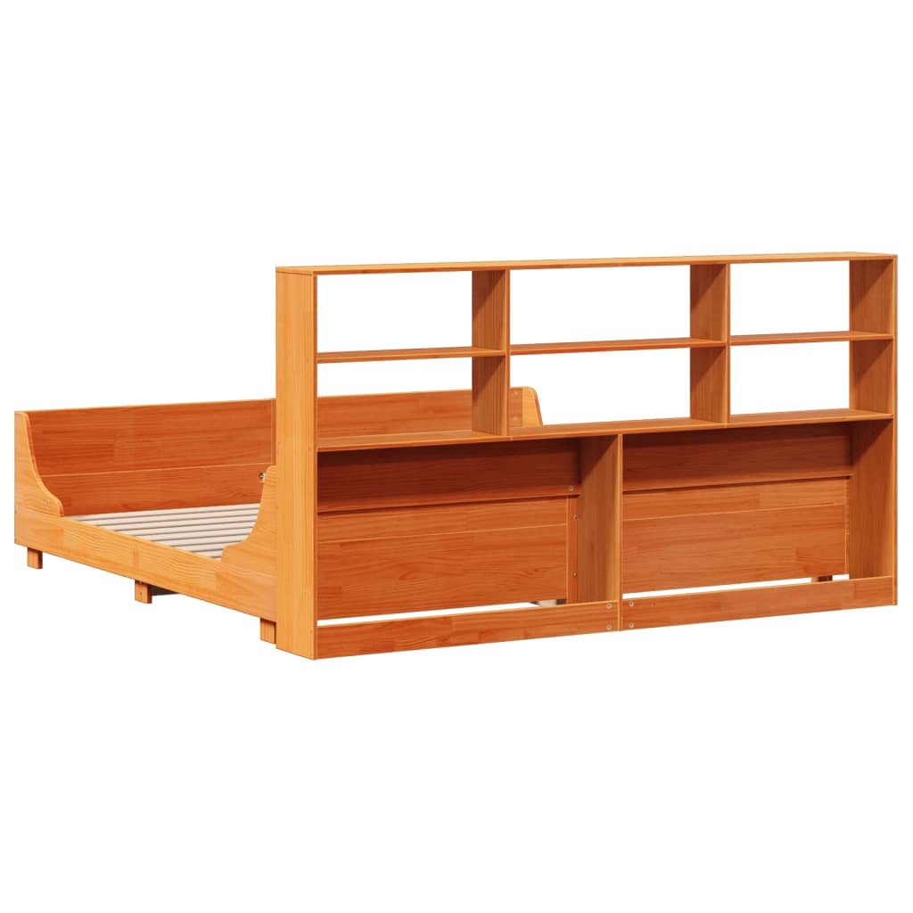 vidaXL Pat cu bibliotecă fără saltea maro ceruit 200x200 cm lemn masiv