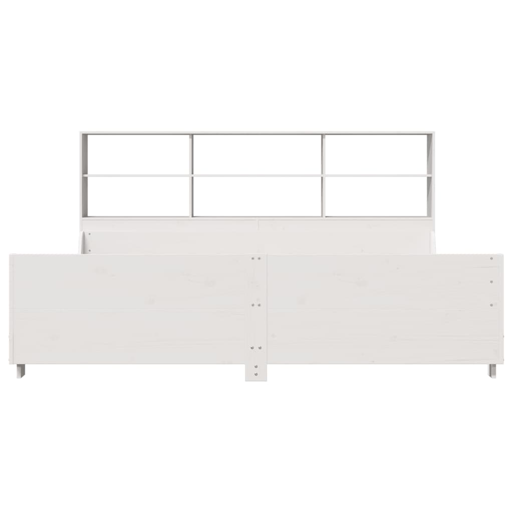 vidaXL Pat cu bibliotecă fără saltea, alb, 180x200 cm, lemn masiv