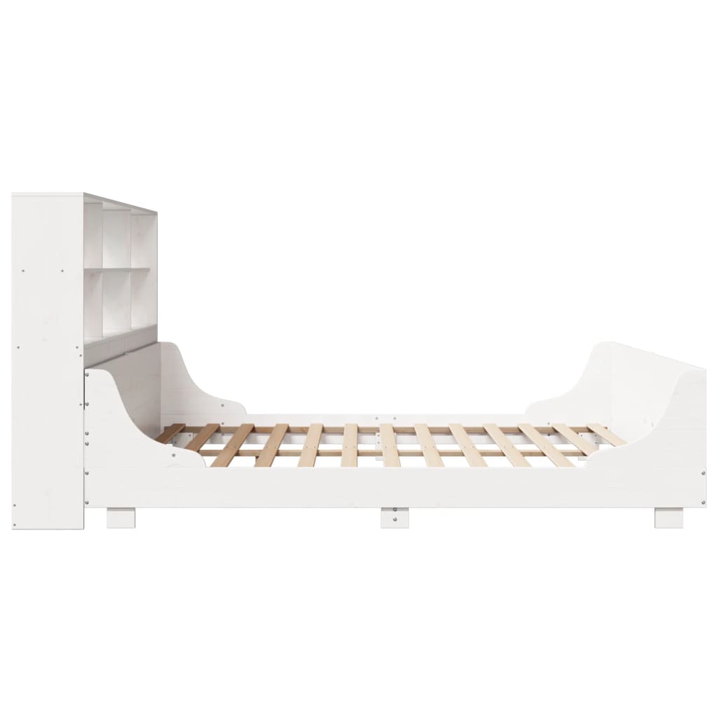 vidaXL Pat cu bibliotecă fără saltea, alb, 180x200 cm, lemn masiv