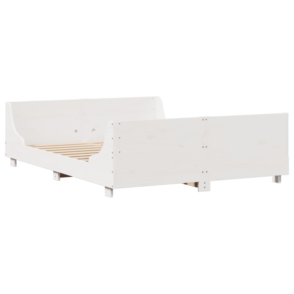 vidaXL Pat cu bibliotecă fără saltea, alb, 160x200 cm, lemn masiv